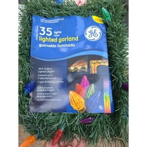 2xNEW GE Christmas Lighted Garland 35 MultiColor Lights 18ft Indoor/Outdoor RARE